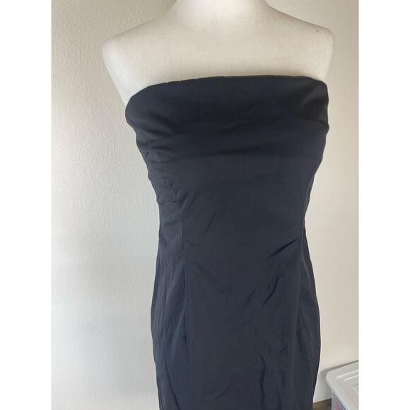 J. Crew Strapless Cotton Black Dress Size 4 Midi Classy Fitted summer bodycon - Picture 2 of 7